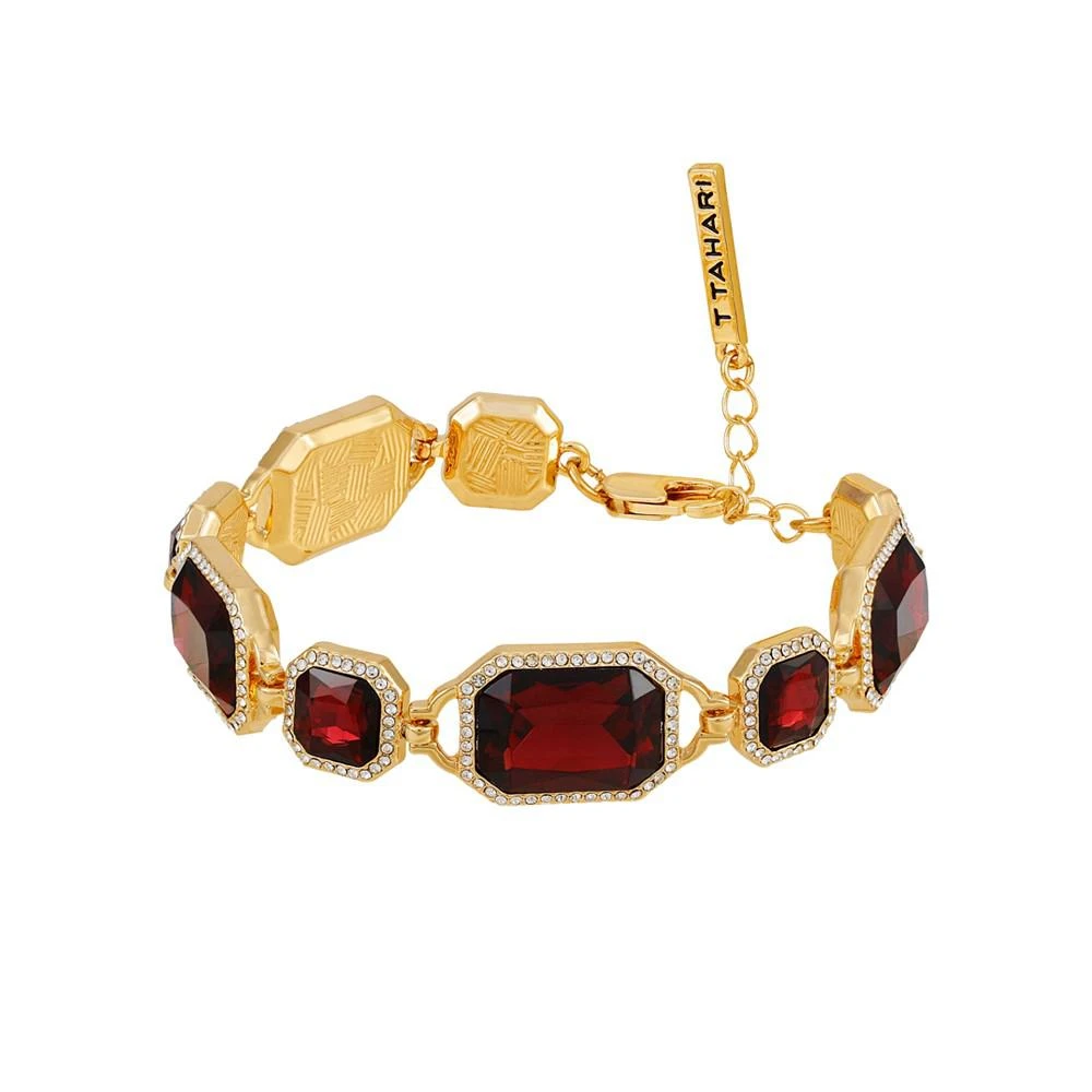 T Tahari Gold-Tone and Dark Red Glass Stone Line Bracelet 1