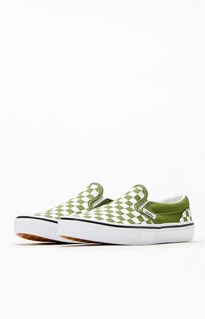 Vans Kids Green & White Checker Classic Slip-On Shoes 2