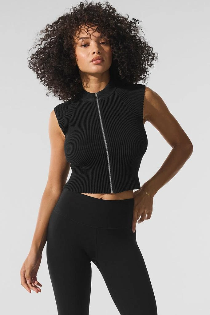 Alo Denim Knit Sleeveless Full Zip Top - Oat Milk/Ivory 3