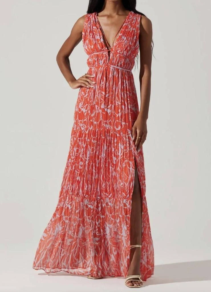 ASTR Pescadero Pleated Maxi Dress In Red/orange Abstract 1