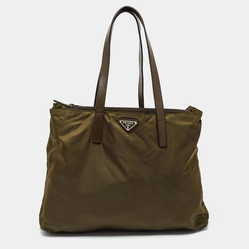 Prada Prada Olive Green Nylon and Leather Shopper Tote 1