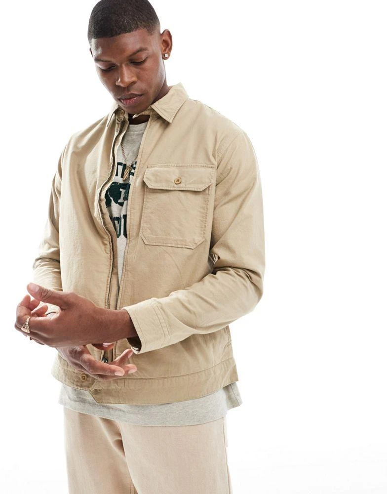 Ralph Lauren Polo Ralph Lauren zip front garment dyed oxford shirt jacket in tan 1