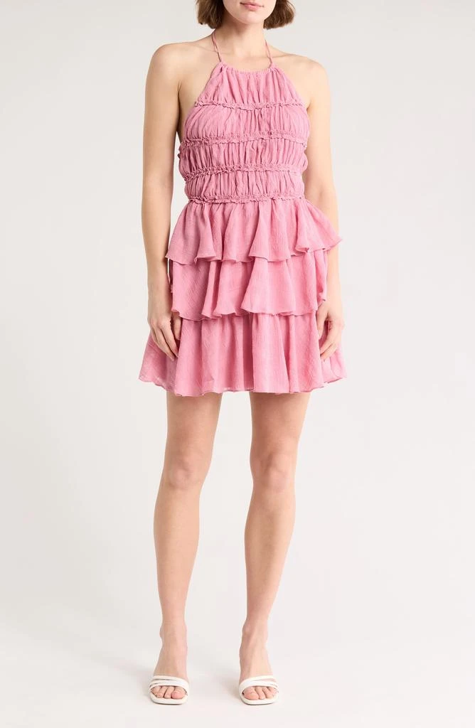 Shop Halter Neck Ruffle Tiered Minidress on Sale at BeyondStyle