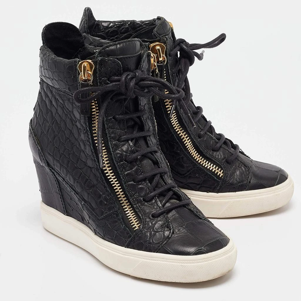 Giuseppe Zanotti Giuseppe Zanotti Black Croc Embossed Leather Double Zipper High Top Sneakers Size 37 4