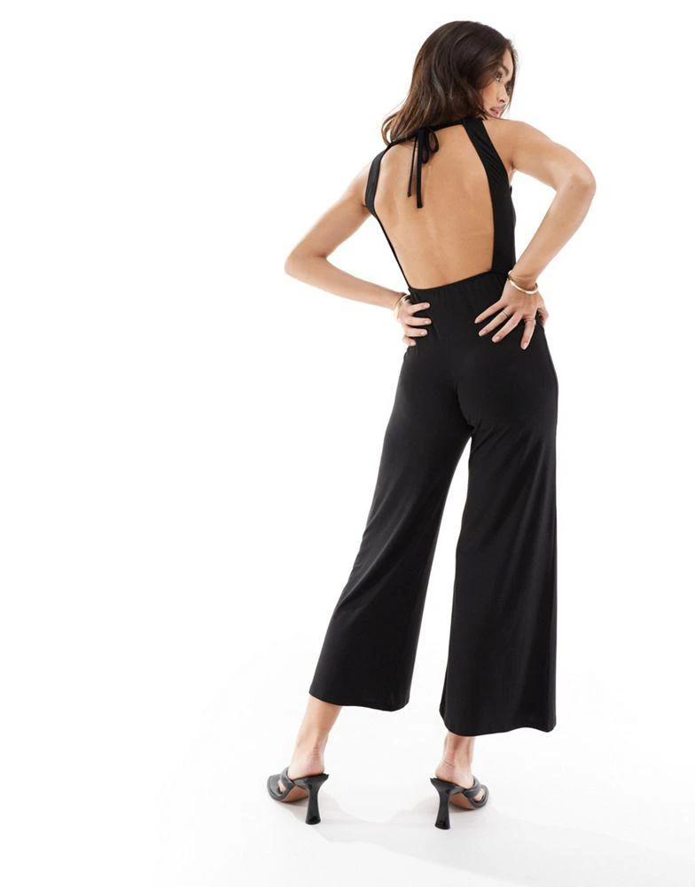 ASOS ASOS DESIGN slash neck culotte jumpsuit with open tie back in black 3