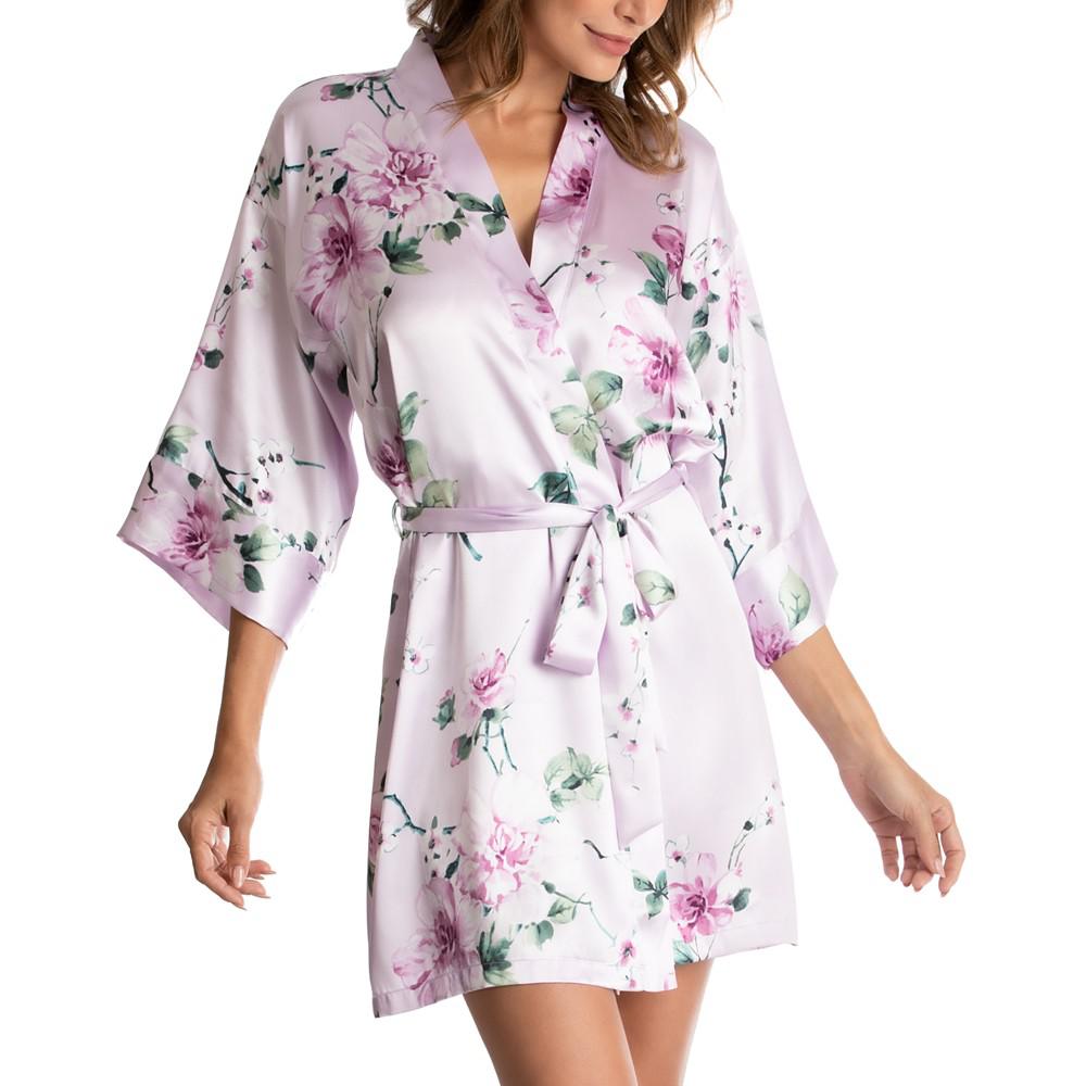 Linea Donatella Floral-Print Satin Wrap Robe