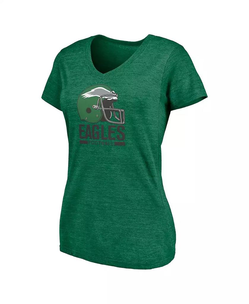 Fanatics Women's Heather Kelly Green Philadelphia Eagles Gridiron Classics Weathered Vintage Helmet Tri-Blend V-Neck T-Shirt