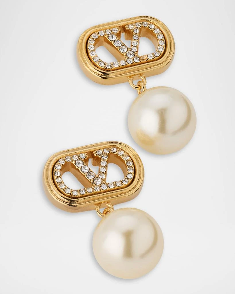 Valentino Crystal and Pearly Ovalette Drop Earrings 3