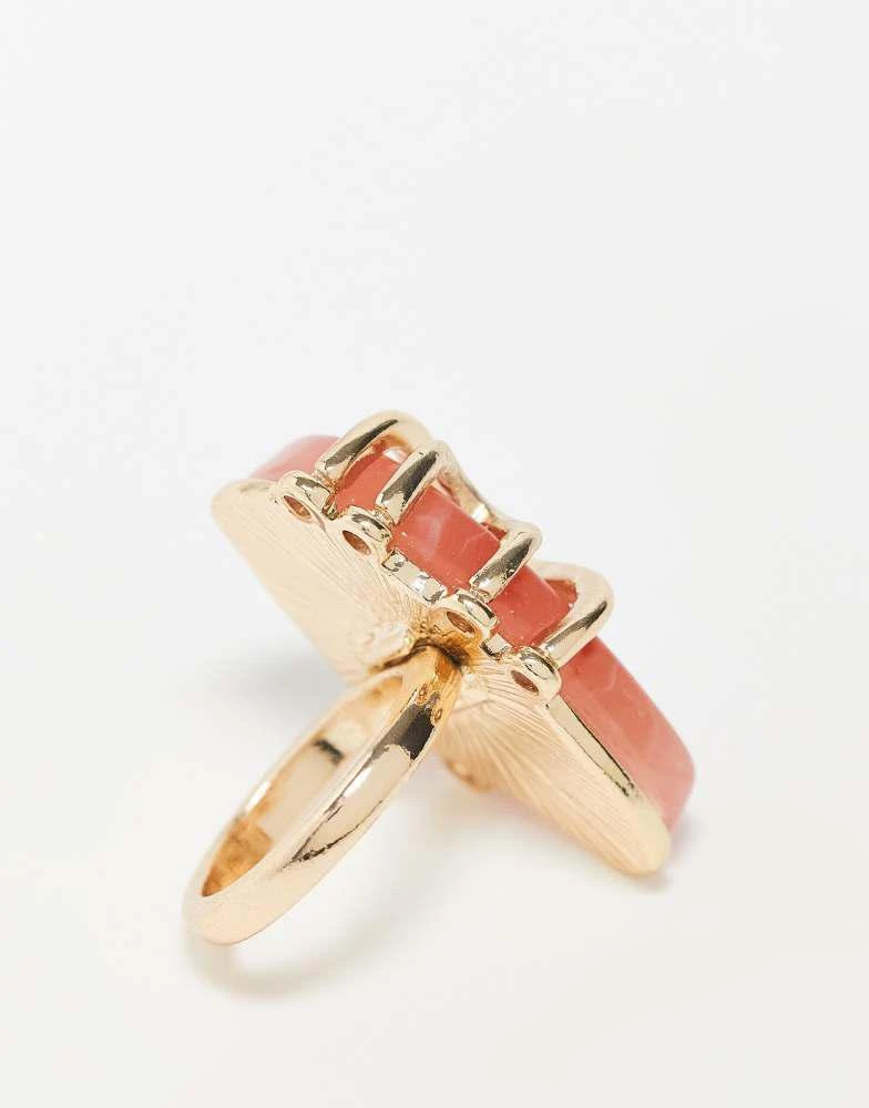 ASOS ASOS DESIGN Curve ring with faux semi precious pink stone in gold tone 3