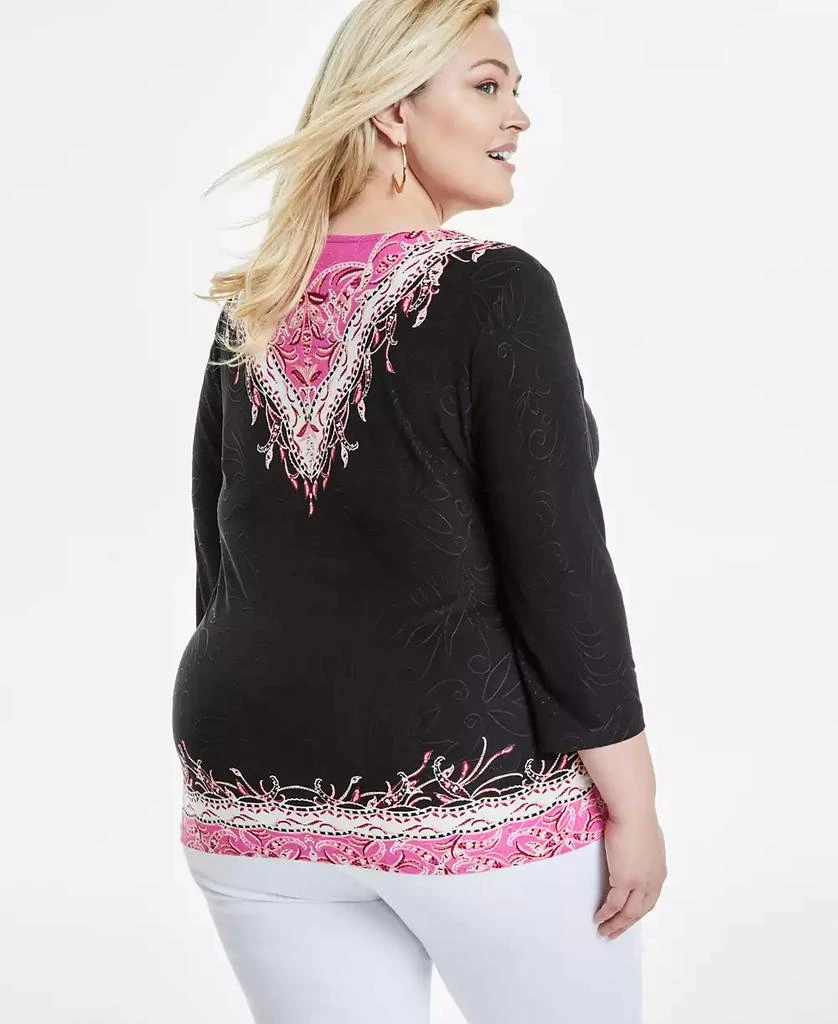 JM Collection Plus Size 3/4-Sleeve Jacquard Top, Exclusively at Macy's 4