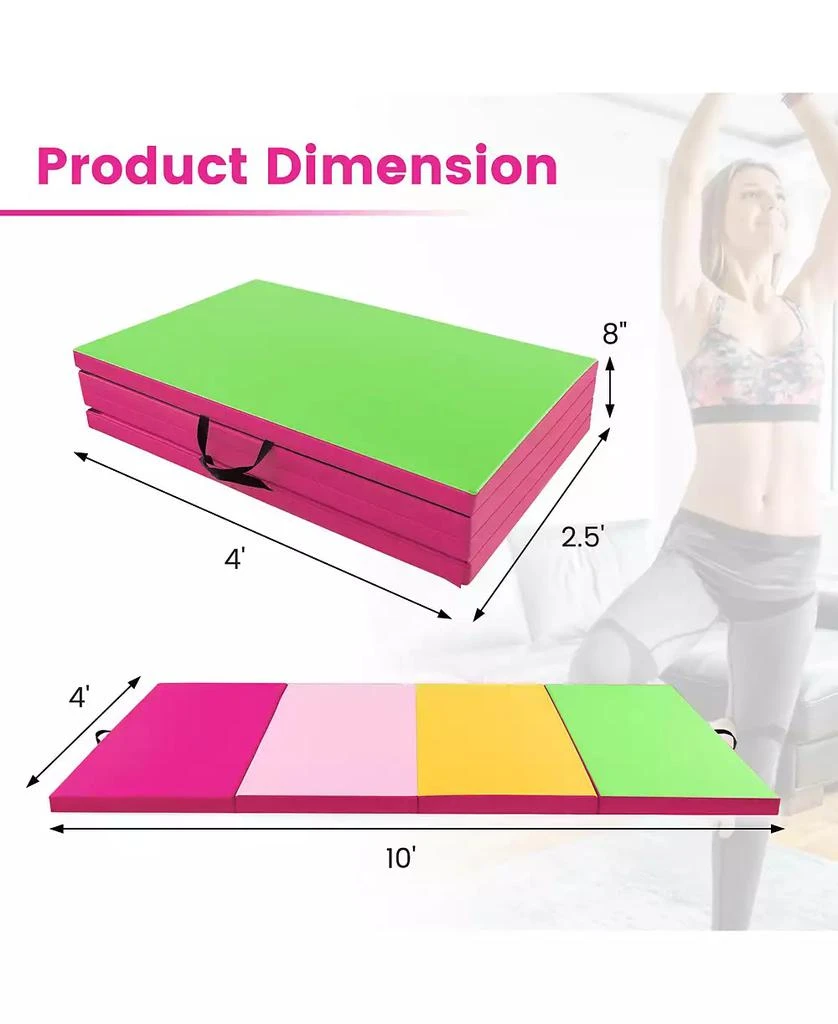 SUGIFT 4-Panel PU Leather Folding Exercise Mat with Carrying Handles-Green 5
