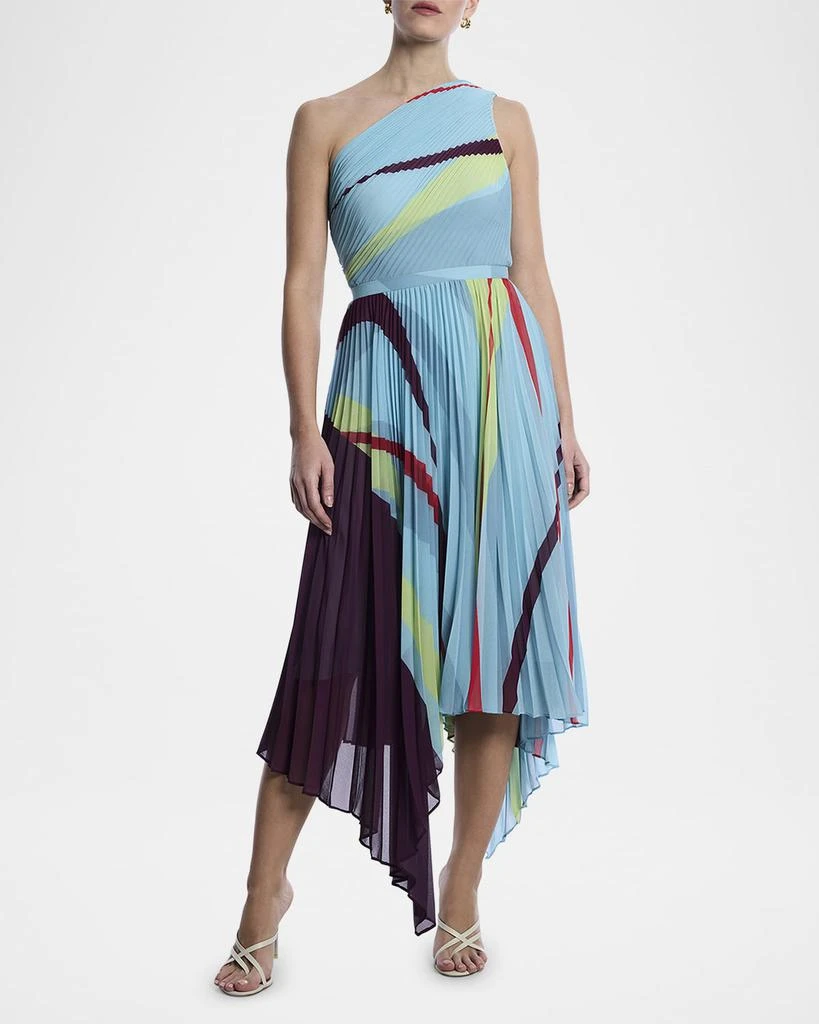 BCBG One-Shoulder Abstract-Print Pleated Midi Dress 2