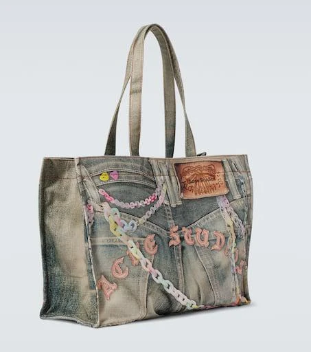 Acne Studios Logo trompe l'œil canvas tote bag 5