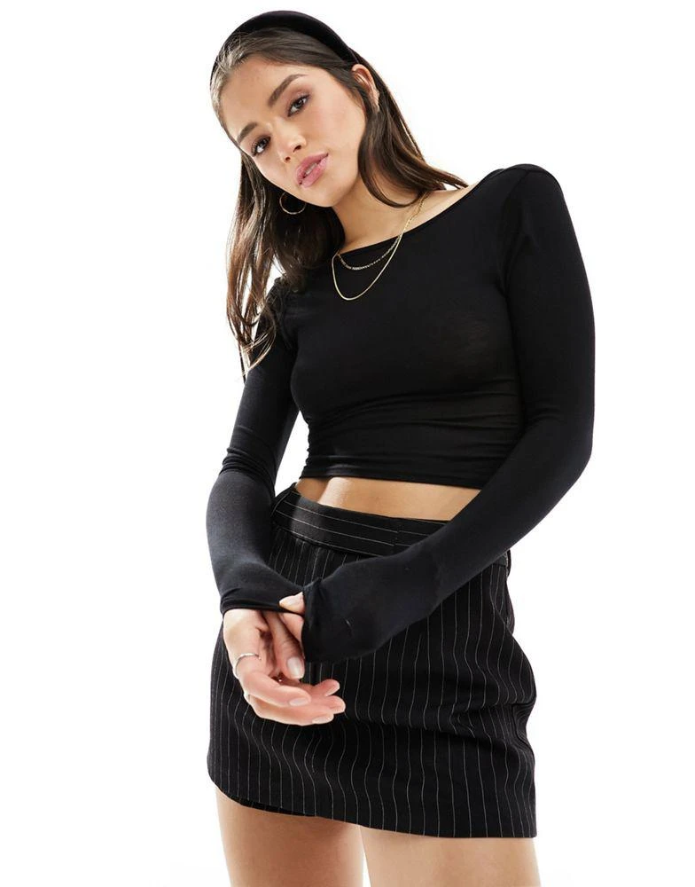 Miss Selfridge Miss Selfridge long sleeve backless top in black 1