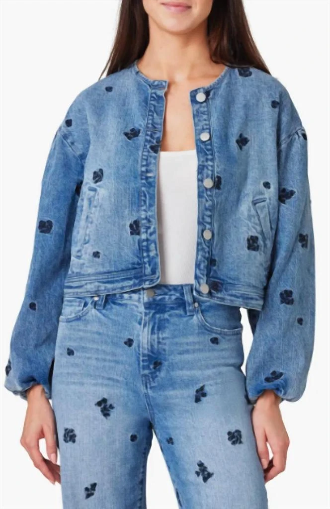 Habitual Habitual - Collarless Embroidery Denim Jacket