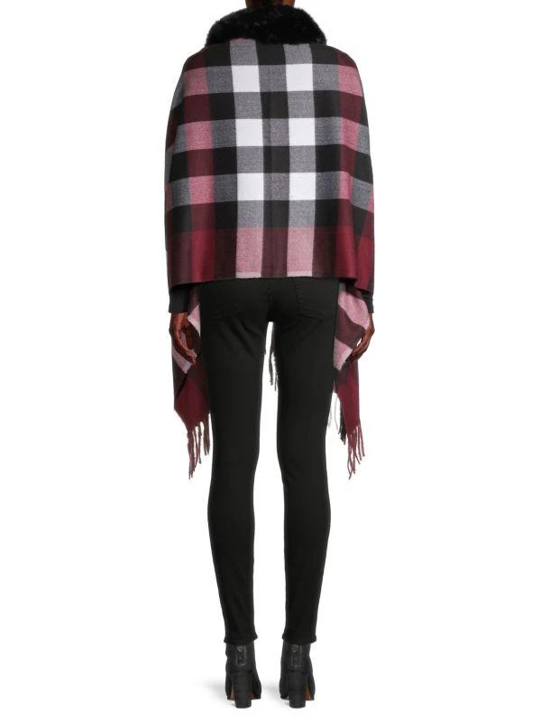 BELLE FARE Faux Fur-Tirm & Wool-Blend Plaid Wrap 2