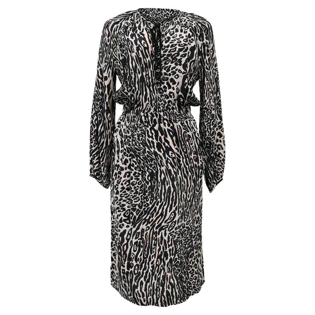 Altuzarra Animal Print Midi Long Sleeve Dress in Multicolor Viscose 1