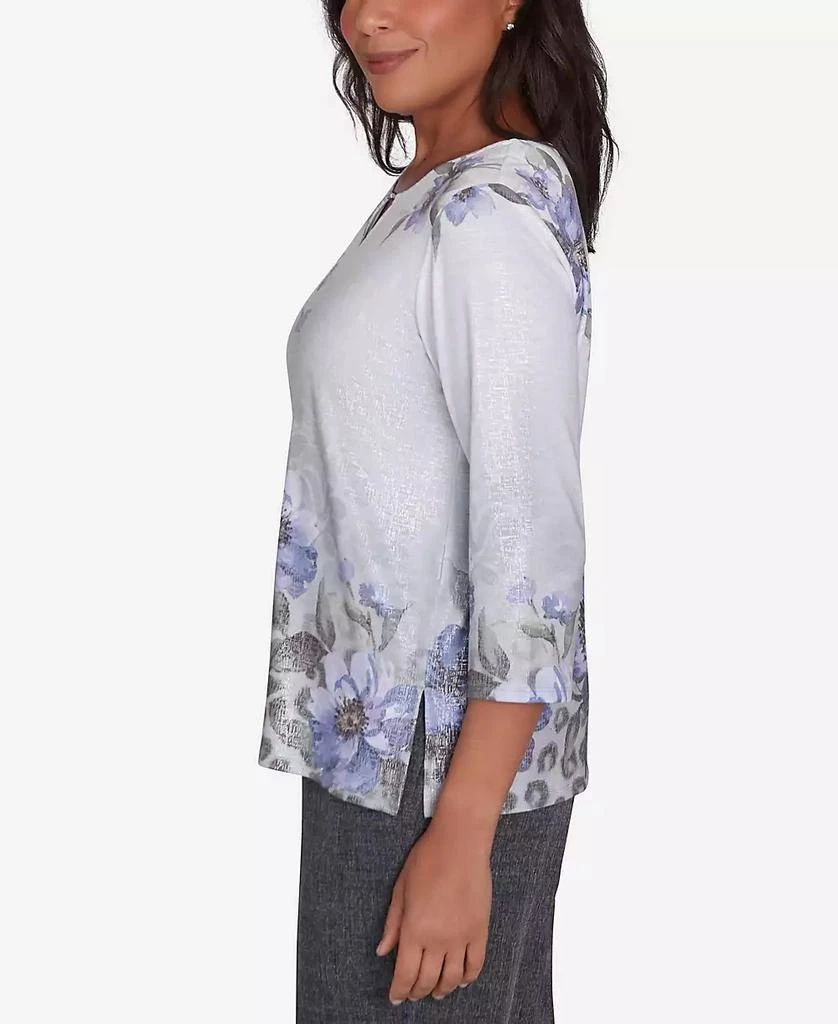 Alfred Dunner Petite Worth Avenue Beaded Split Neck Floral Shimmer Top 4