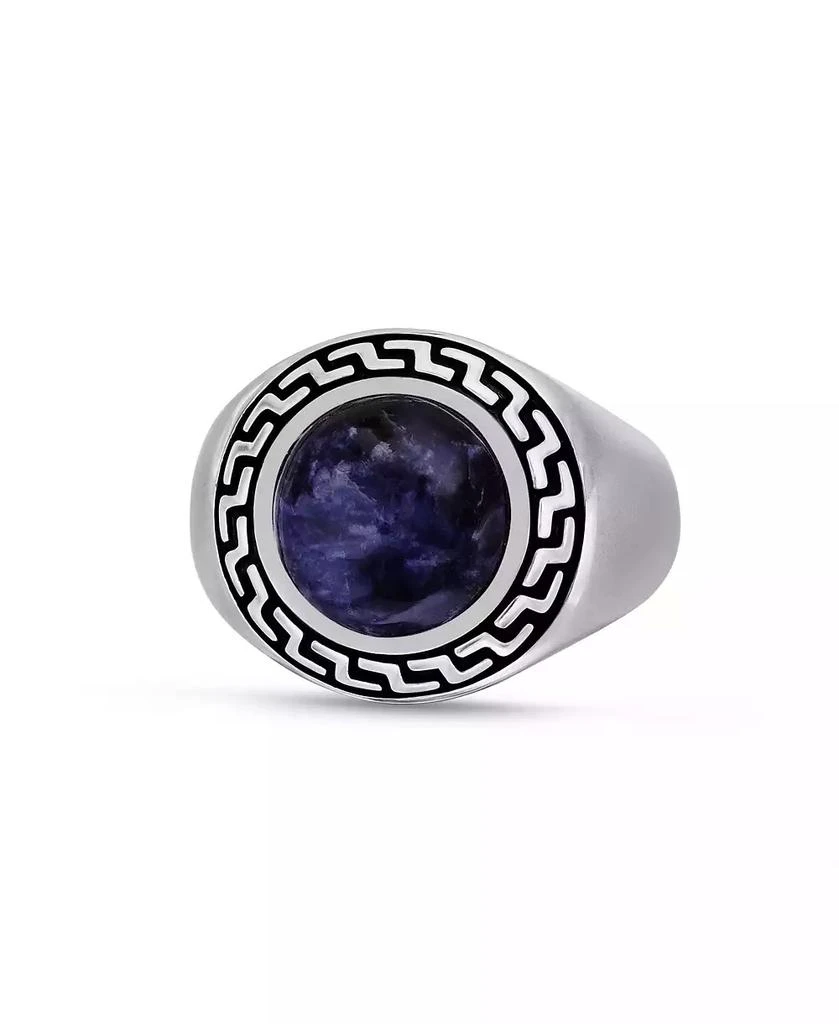 LuvMyJewelry Dark Blue Sodalite Gemstone Sterling Silver Signet Men Ring in Black Rhodium
