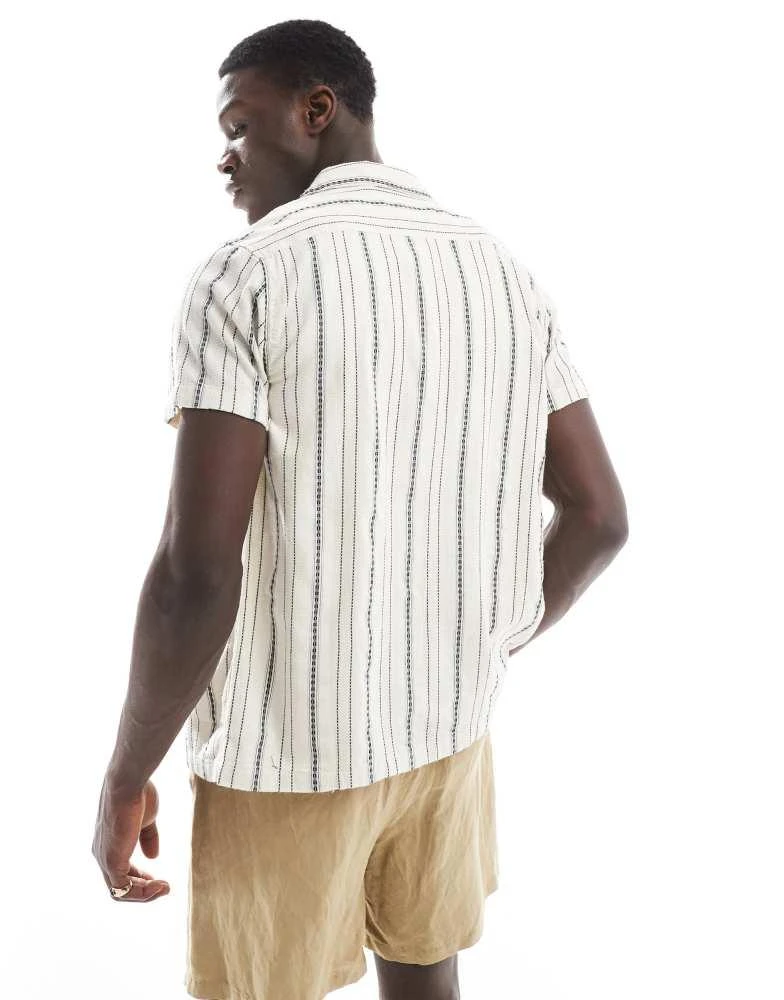 Brave Soul Brave Soul short sleeve shirt in ecru with textured stripe 4