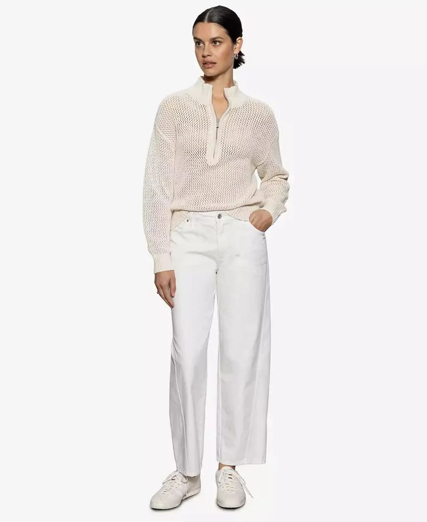 Sanctuary Women's Cotton Half-Zip Open-Knit Sweater 1