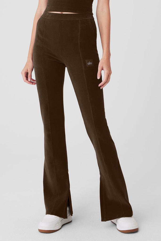 Alo Yoga Micro Corduroy High-Waist Winter Break Flare Pant - Espresso