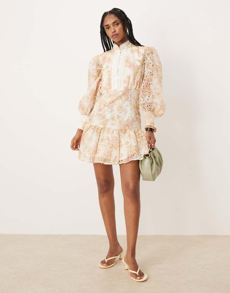 Bardot Bardot Remy mini broderie dress in apricot floral