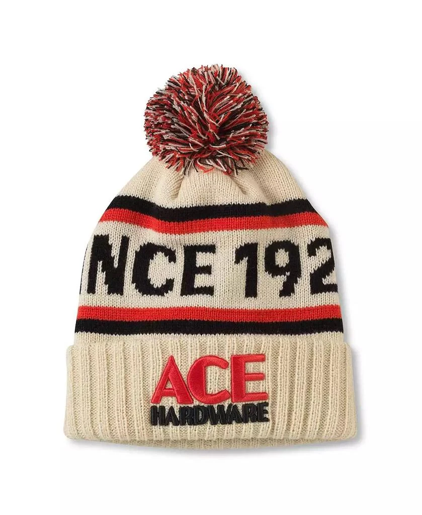 American Needle Men's Cream Ace Hardware Pillow Line Cuffed with Pom Knit Hat 1
