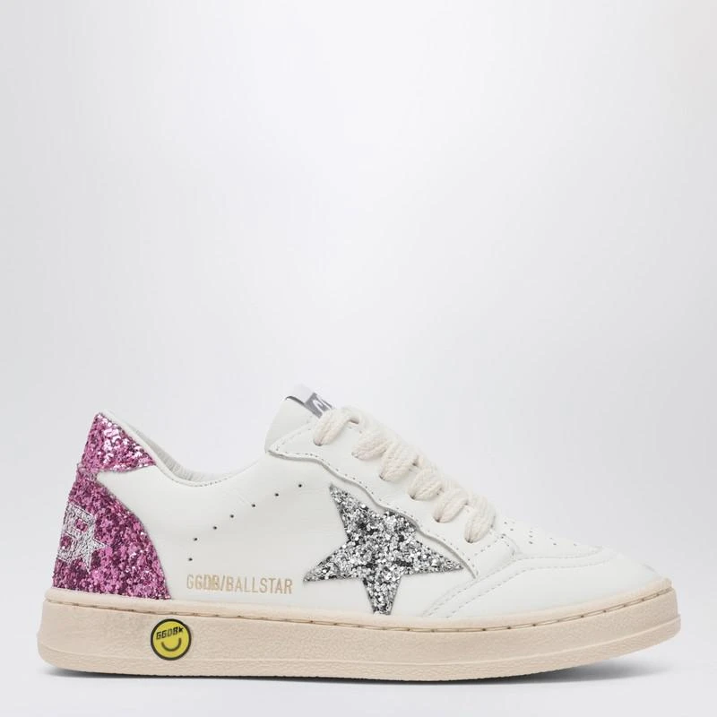 Golden Goose White leather Ball Star sneakers with silver/pink glitter 1