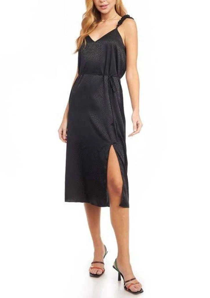 Naked Zebra Satin Scrunch Strap Midi Dress In Black 1