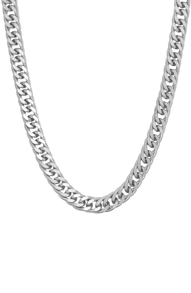 FZN Men
s Sterling Silver Double Curb Chain Necklace