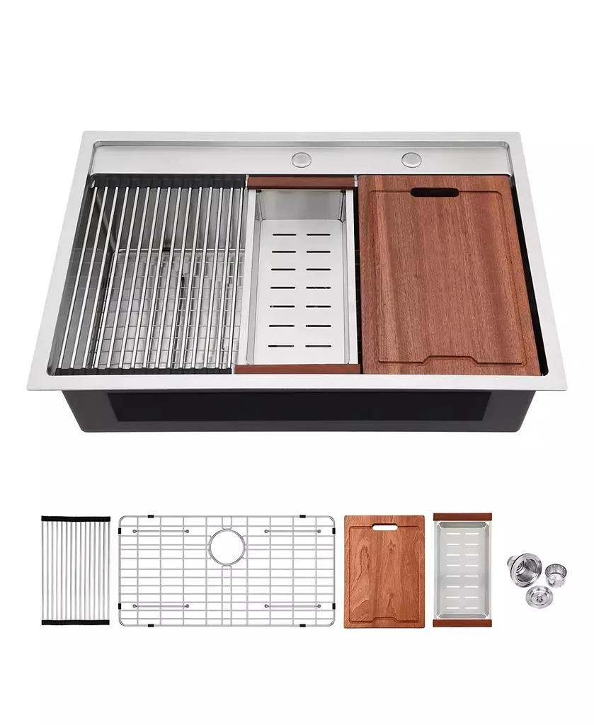 Flynama huluwat 33x22x10inch Drop In Kitchen Sink Stainless Steel Workstation Single Bowl 16 Gauge Topmount 9