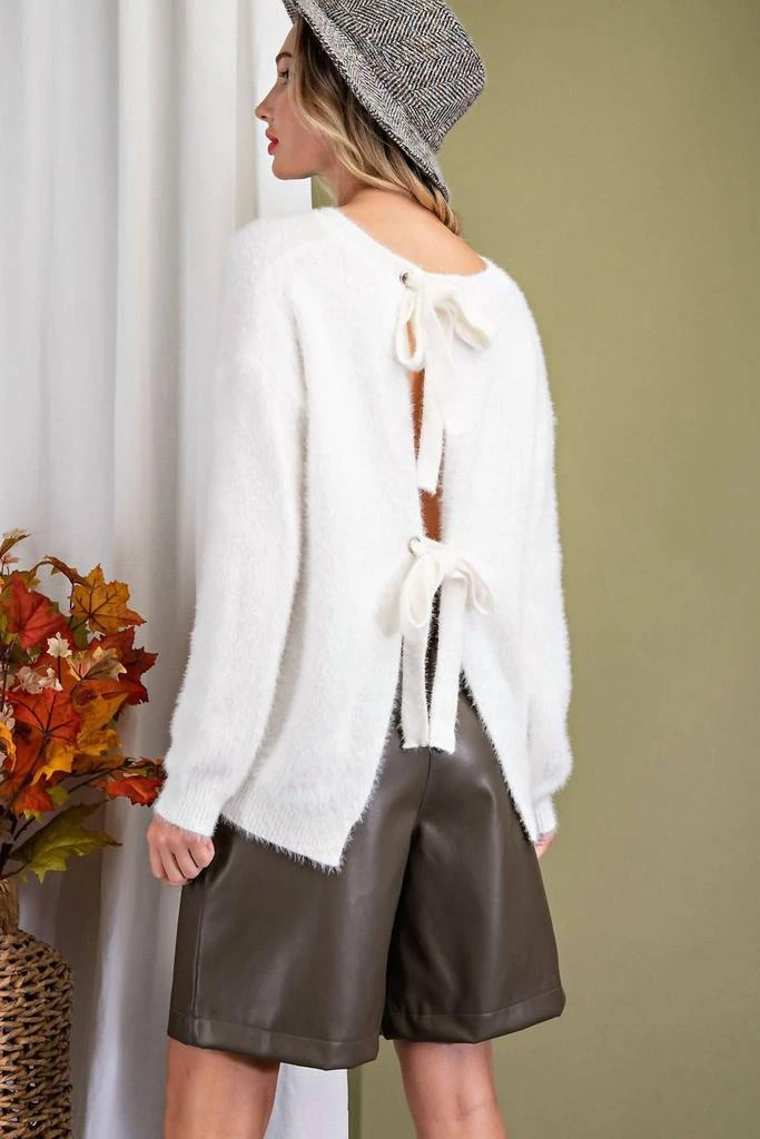 eesome Open Back Tie Sweater In White 2