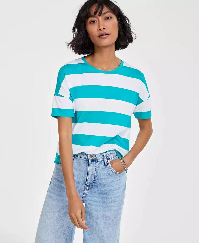 On 34th Women's Rugby Stripe Drop-Shoulder T-Shirt, Created for Macy's 1