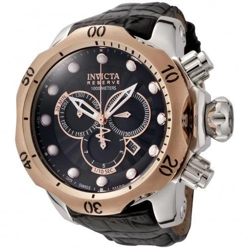 Invicta Invicta 0360 Men's Reserve Venom Chronograph Black Leather Strap 1000M WR Swiss Watch 1