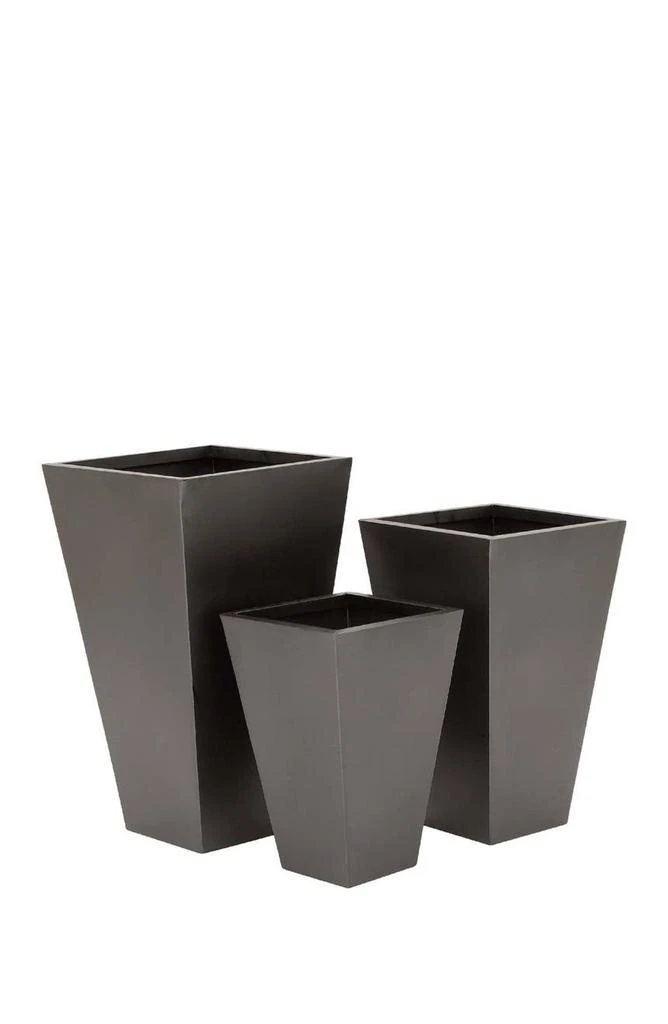 WILLOW ROW Black Metal Contemporary Planter with Tapered Base & Polished Exterior - Set of 3 1
