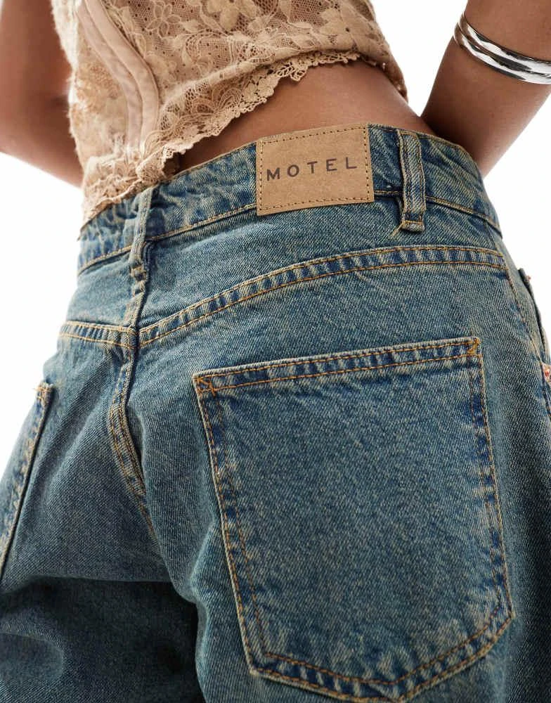 Motel Motel roomy wide leg low rise jeans in brown blue acid wash 5