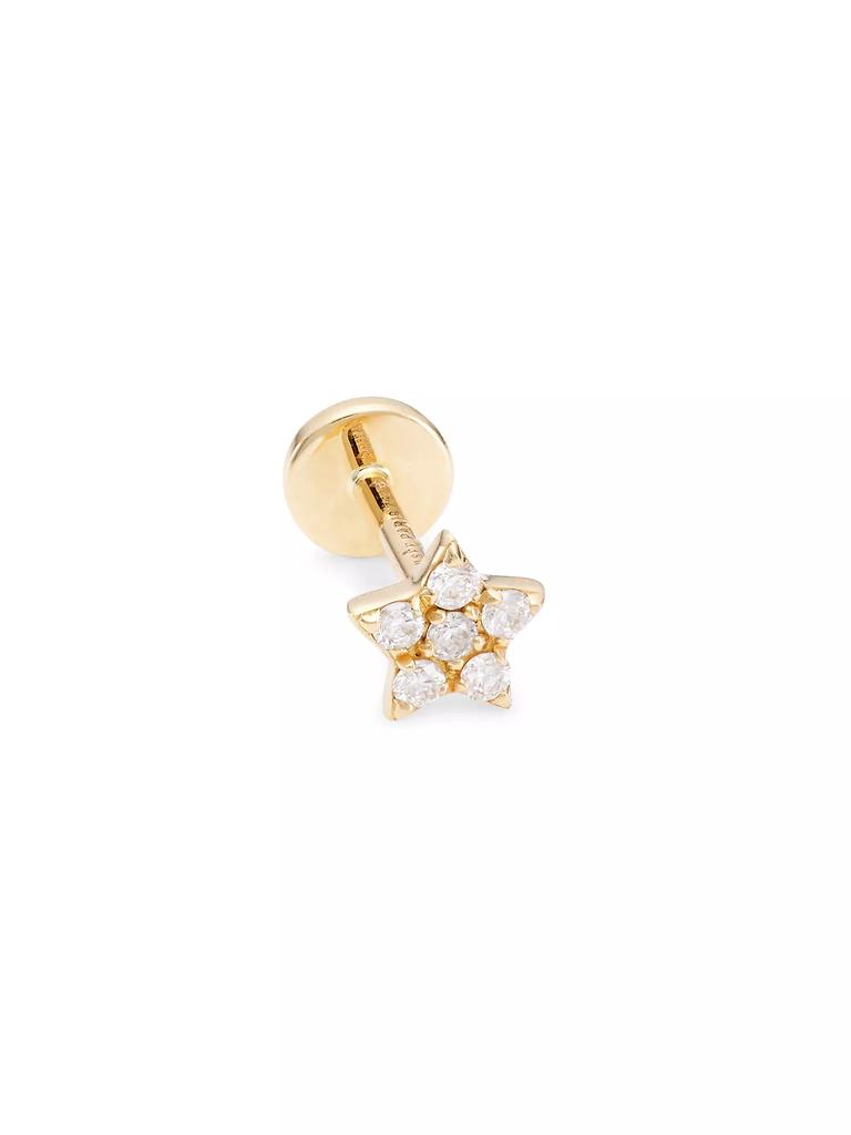 Persée Paved Star Piercing 18K Yellow Gold Single Earring