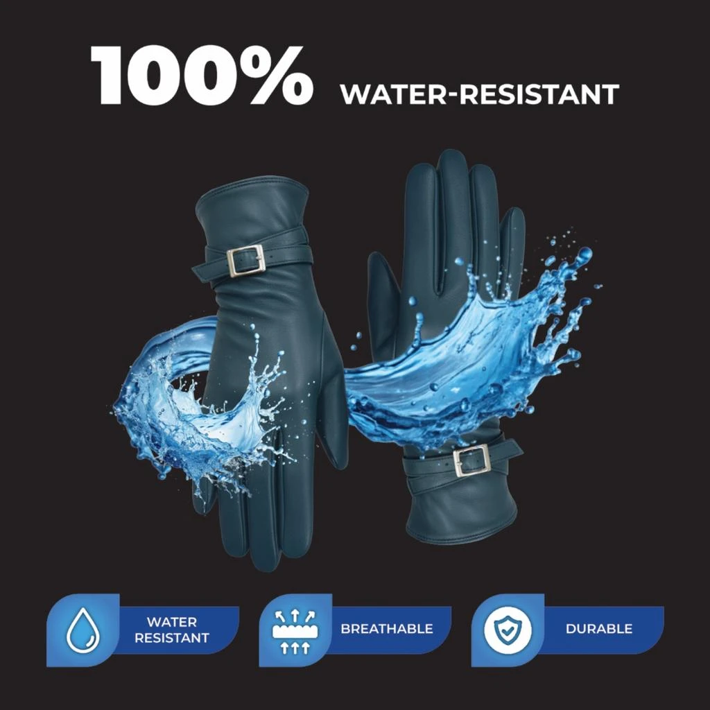 Infinity Leather Womens Teal Green Italian Leather Soft Wool Lining Winter Buckle Driving Gloves 5