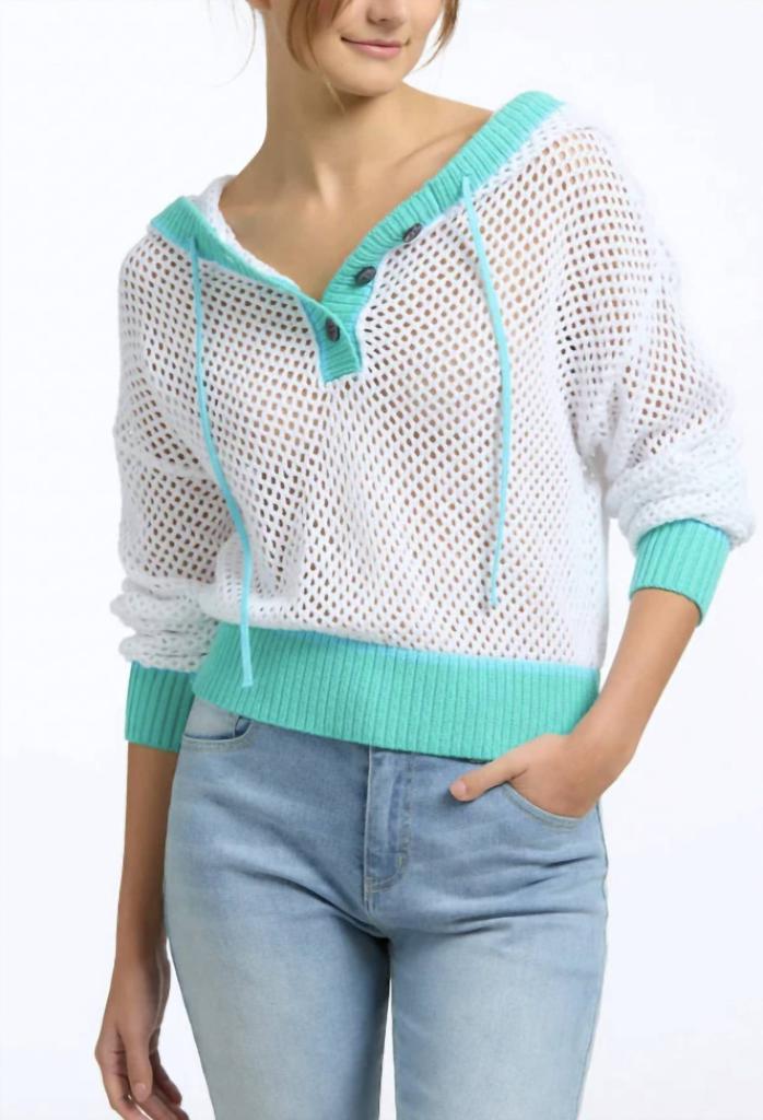 525 America COLOR BLOCK HENLEY CROCHET HOODIE