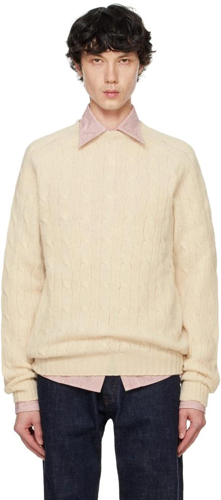 Drake's Off-White Brushed Shetland Cable Knit Sweater 1