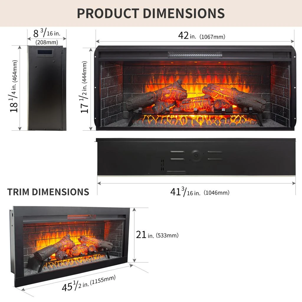 Streamdale Furniture Streamdale 42" Infrared Electric Fireplace with Removable Trim Kit Heater 3