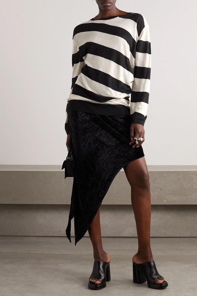 PETAR PETROV Asymmetric striped linen, cashmere and silk-blend sweater