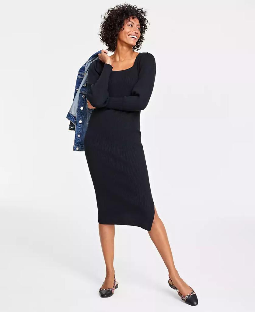 On 34th Women's Square-Neck Rib-Knit Midi Dress, Created for Macy's