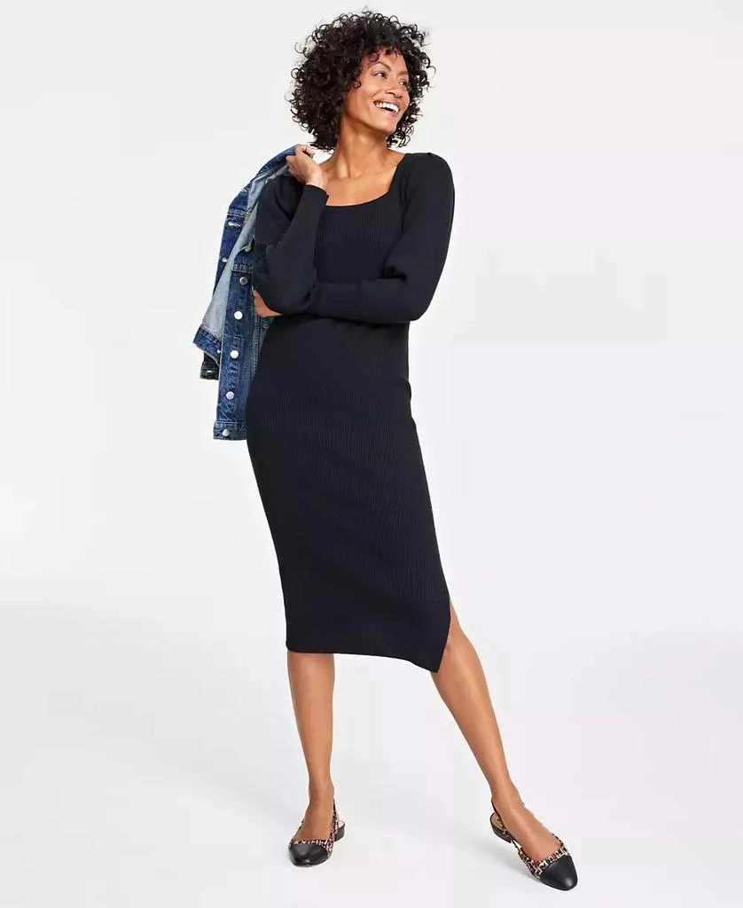 On 34th Women's Square-Neck Rib-Knit Midi Dress, Created for Macy's 1
