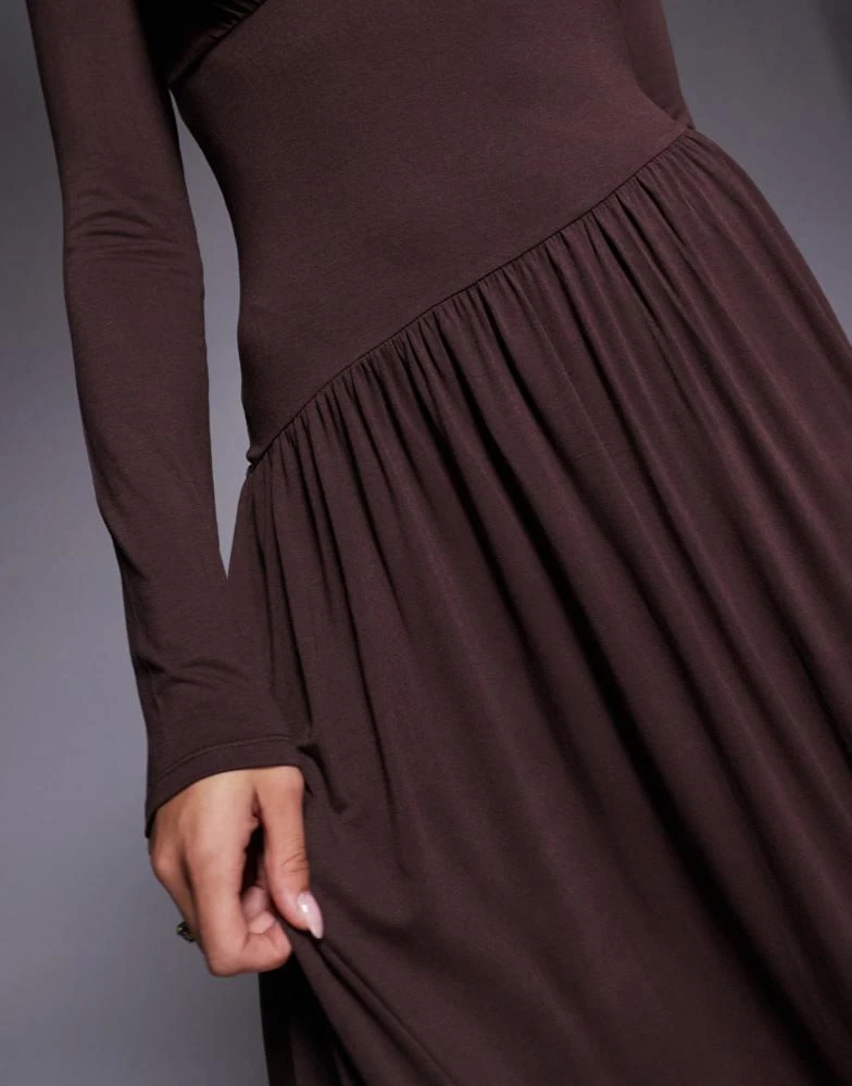 ASOS ASOS DESIGN slash neck under bust seam drape midi dress in chocolate -  Dresses & Skirts - BeyondStyle