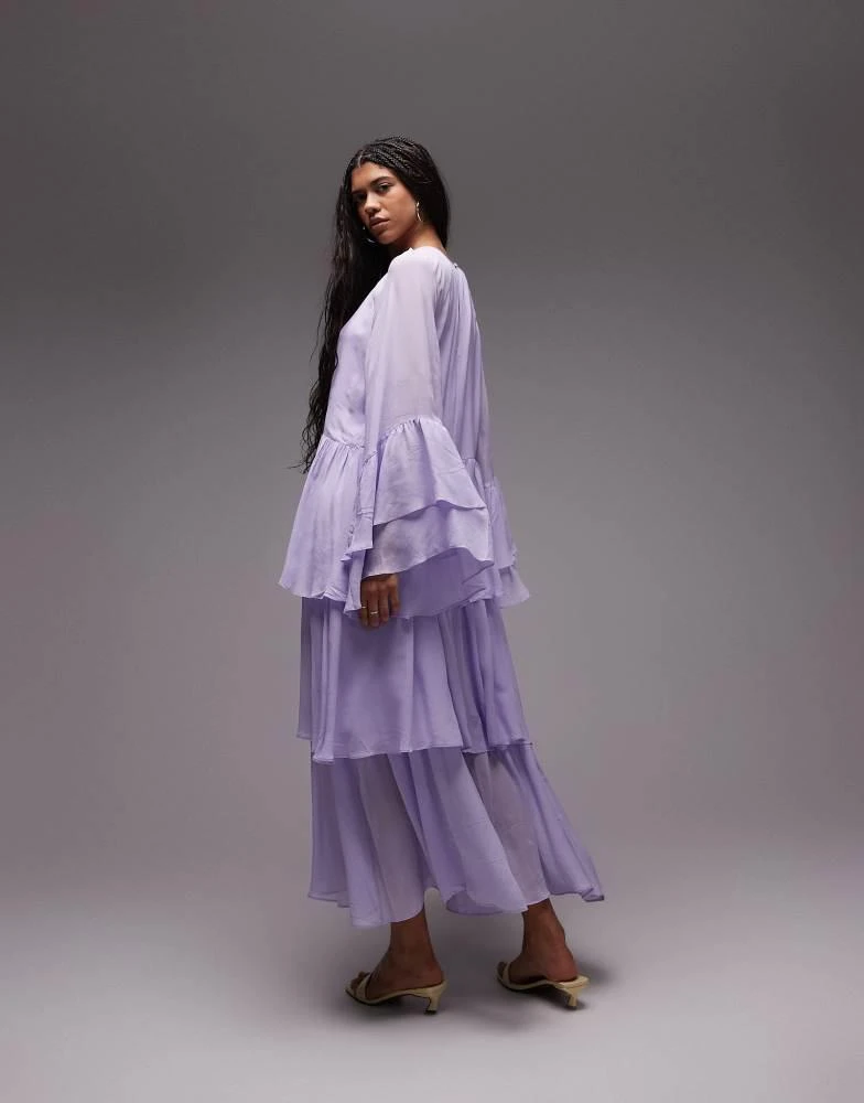 & Other Stories & Other Stories chiffon maxi dress with ruffles and tiered volume hem in lilac 3