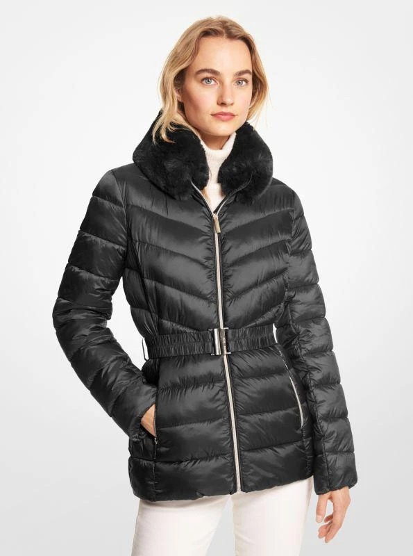 michael_kors Faux Fur Trim Quilted Nylon Packable Puffer Jacket 1