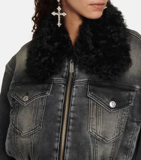 BLUMARINE Faux fur-trimmed denim jacket 4