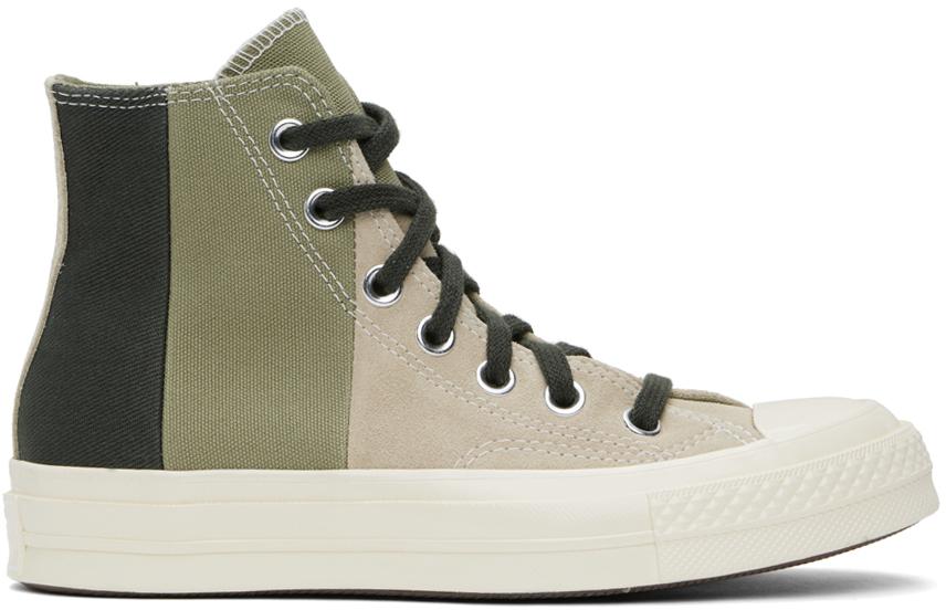 Converse Taupe & Green Chuck 70 Patchwork Suede Sneakers